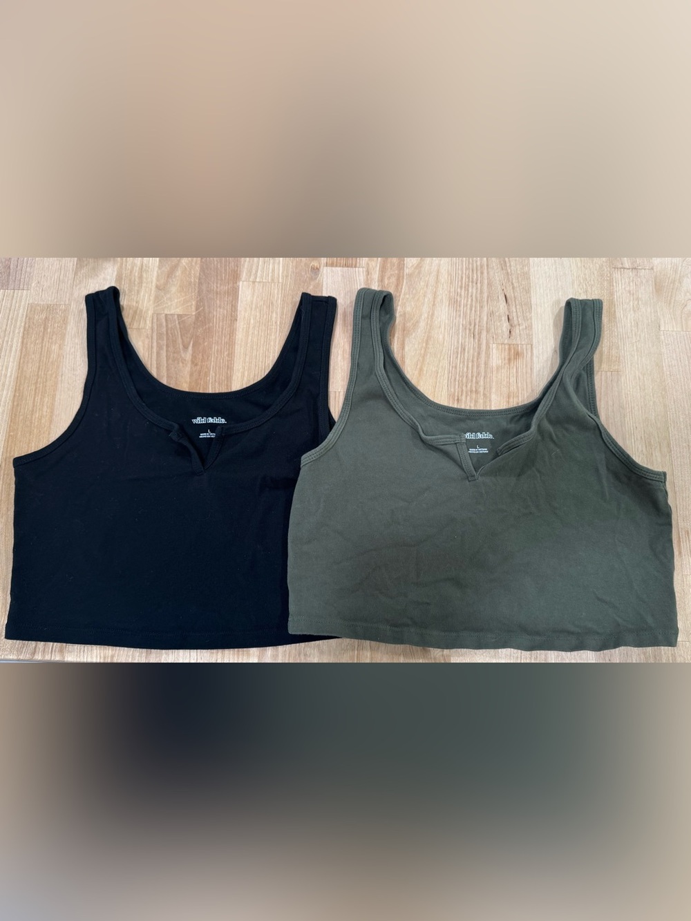 2 Wild Fable Scoop Neck Cropped Tank - Black & Olive